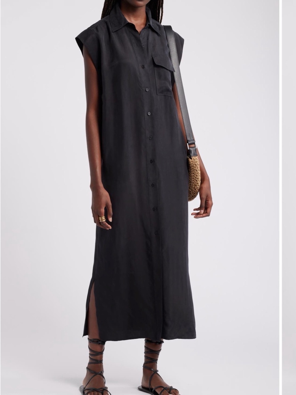 Nordstrom Black Sleeveless Button-Front Maxi Dress